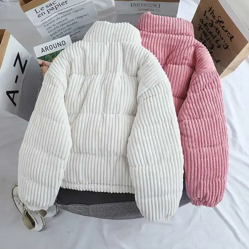 Wintertime Corduroy Short Cotton-padded Jacket Female Loose Soft Cute Intensification Warm Bread-padded Jacket Padded Jacket