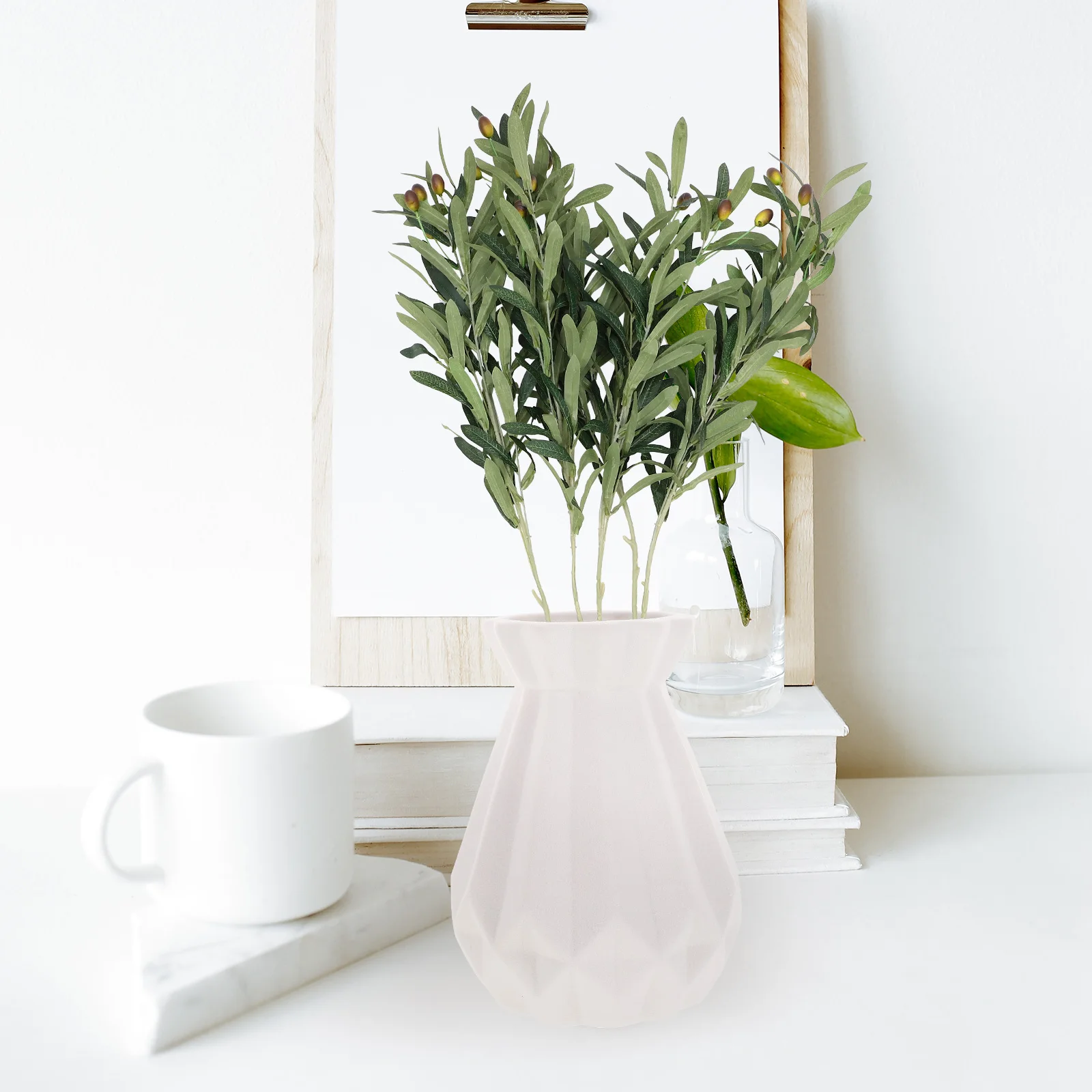

5pcs Olive Branches Stems Artificial Faux Olive Leaf Simulated Flower Decorative Fake Tree Branches Household Plastic Plant