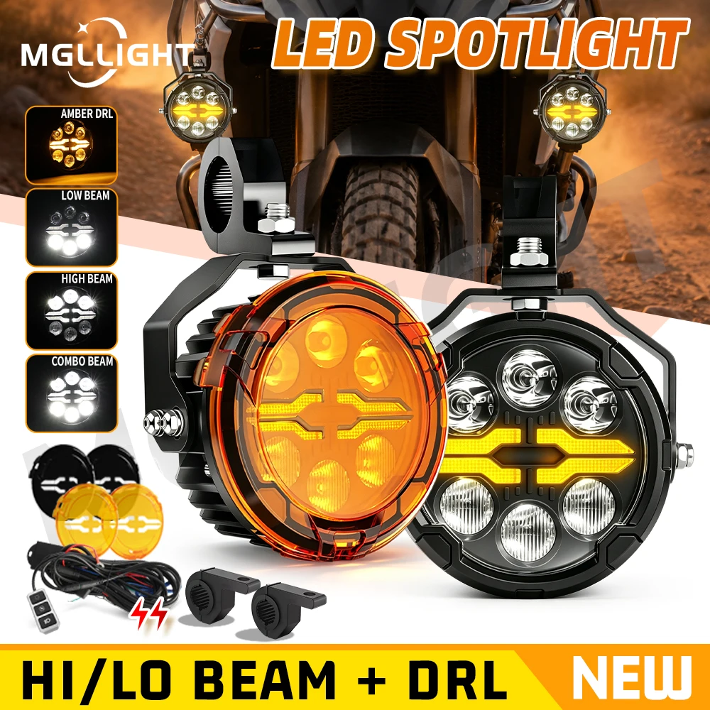 HL 3.5 Inch Round Motorcycle LED Hi/Lo Beam Fog Lamp Amber DRL IP68  Auxiliary Spotlight For Motorcycle off-road use 12V 24V