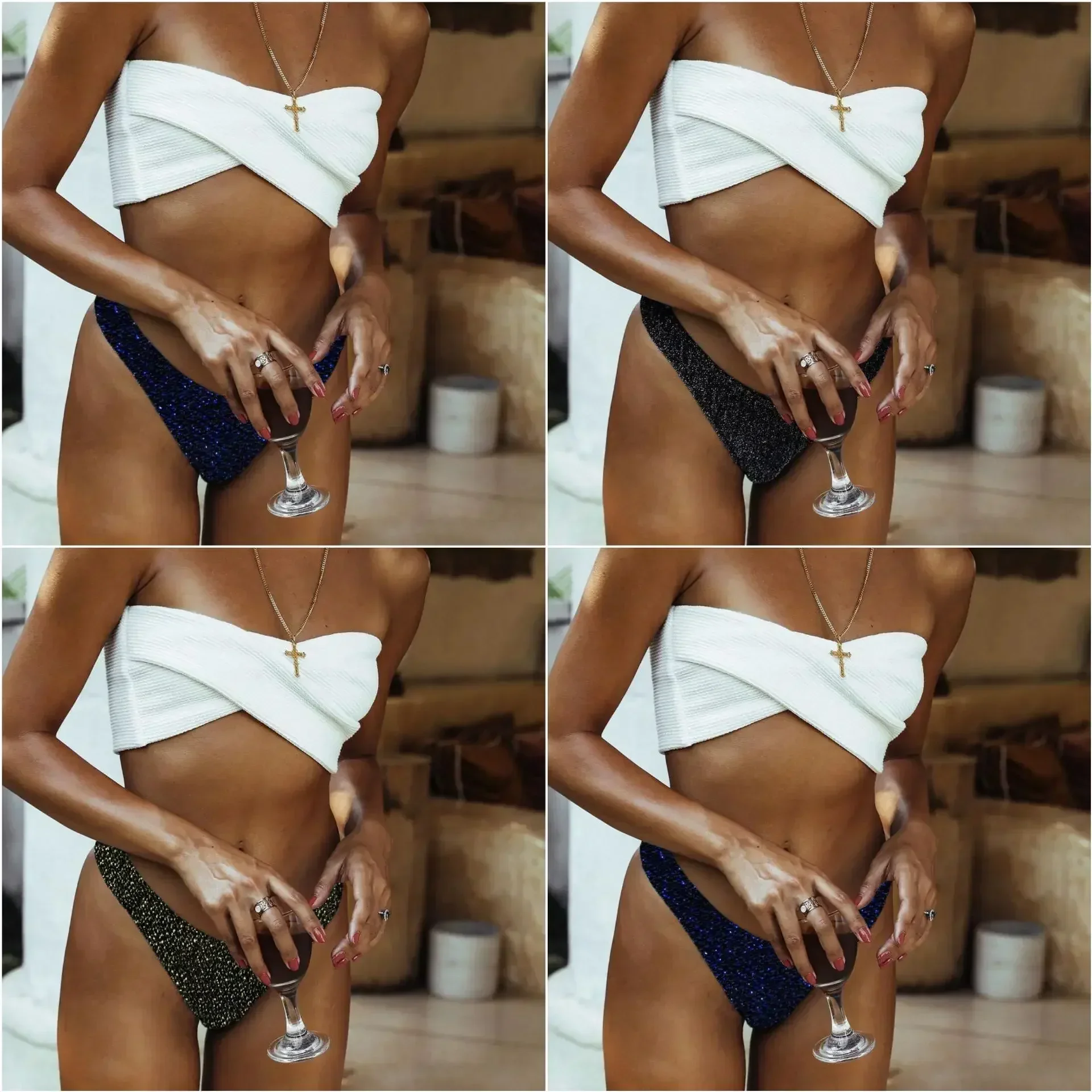 2023 New Sexy Bikini Swimwear Women Swimsuit Off Shoulder Bikini Set Flash Low Waist Bathing Suit Summer Beachwear Swimming Suit