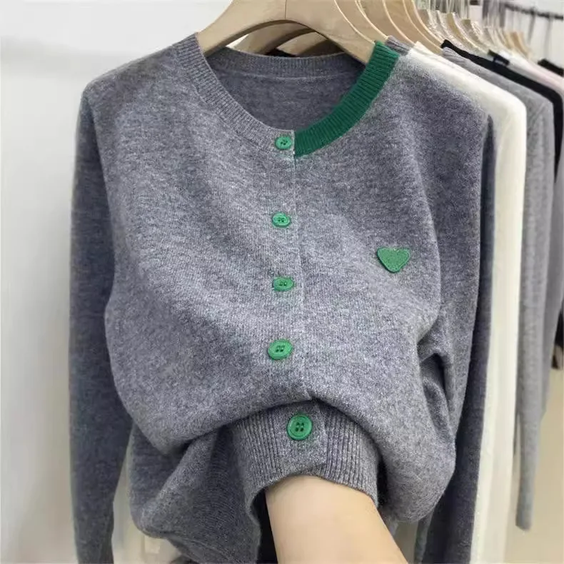 Automne nouveau tricot Patchwork à manches longues hauts pour femme col rond mode coréenne tricoté manteau ample Cardigan pull manteau veste