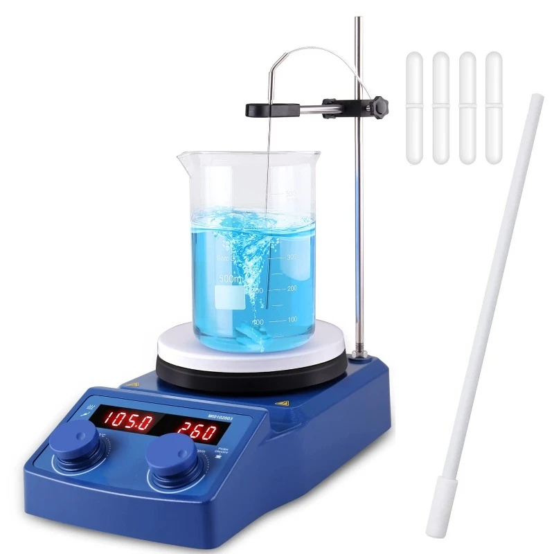 Laboratory5 Inch Hotplate Magnetic Stirrer Hot Plate 100-1500rpm 5L Support Stand Stir Bar Retriever Temp Probe Sensor Stir