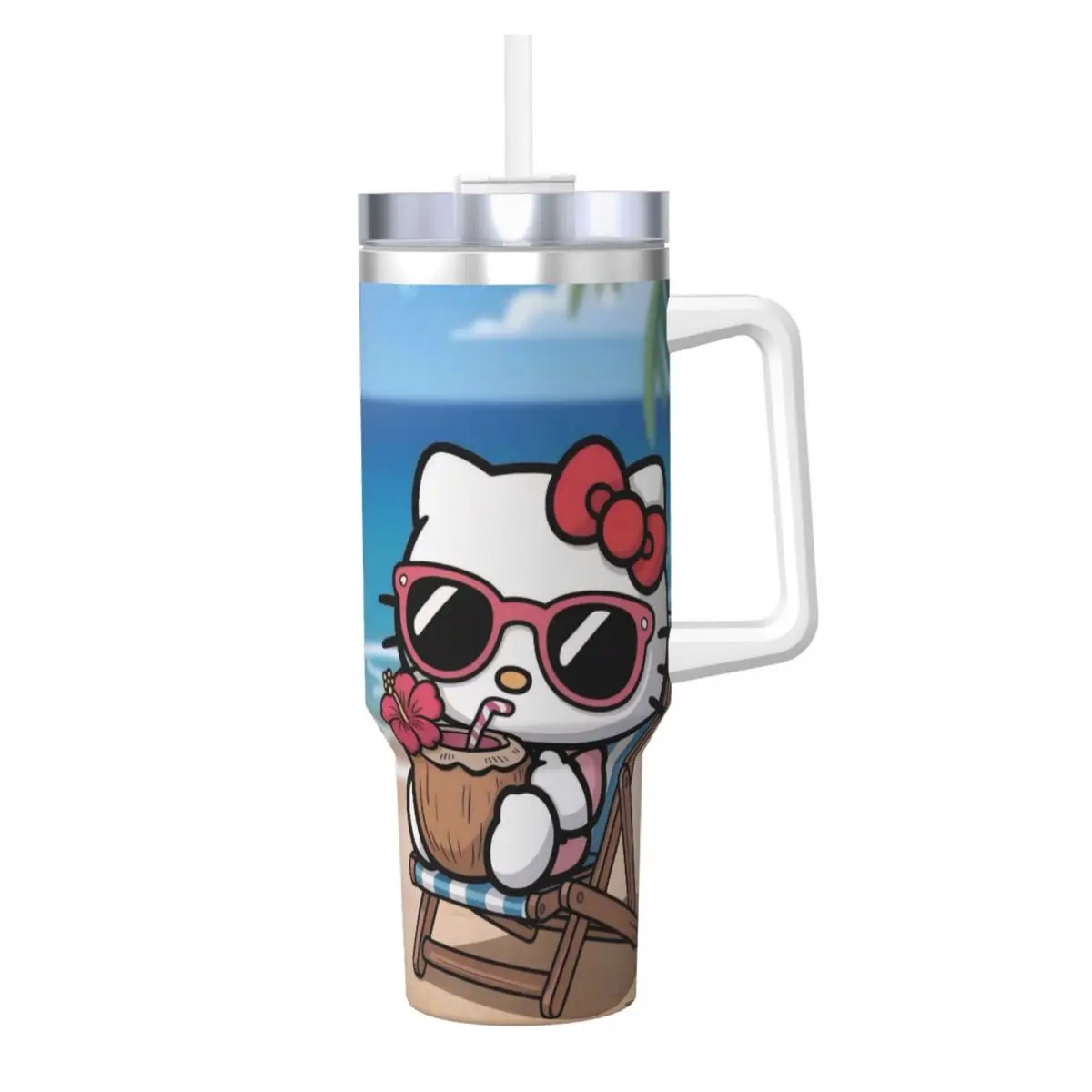 

Милый Hello Kitty, летние каникулы, стакан из нержавеющей стали, кружки для вождения автомобиля, большая кофейная кружка, изолированная бутылка для холодного напитка, молока, воды