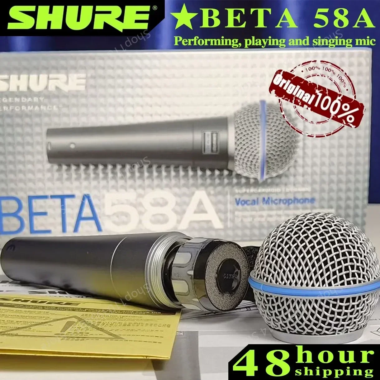 Original SHURE Beta 58A Dynamic Microphone Professional Wired Vocal Microphone for Singing Stage Karaoke Studio Computer Gaming