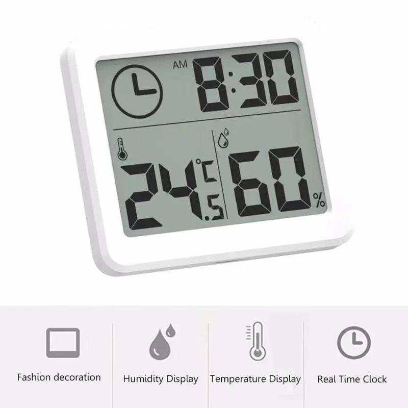 Digital Wall Clock With 3.2inch LCD Display Temperature Time Humidity Meter For Indoor Bedroom Baby Room