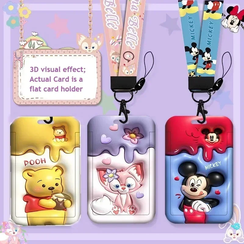 Whosale Disney Mickey Mouse Lanyard Card Holders Cartoon 3D Expansion Card Case Minnie Pooh Bear Bank ID Card Bags for Girls