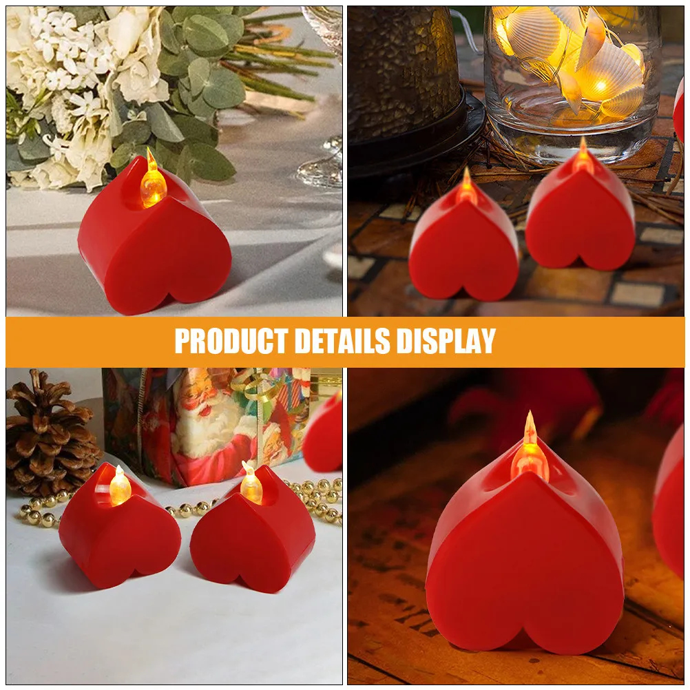 12Pcs Electronic LED Lamp Heart Shaped Flameless Romantic Electric Lights Battery Operated Table Decor