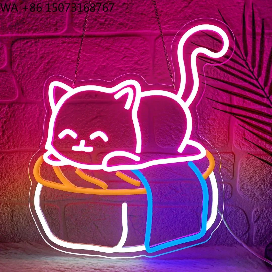 حار بيع مخصص LED النيون تسجيل لطيف القط التصميم مصباح معلق للإعلان الديكور مقاوم للماء IP65 لمحلات المدارس