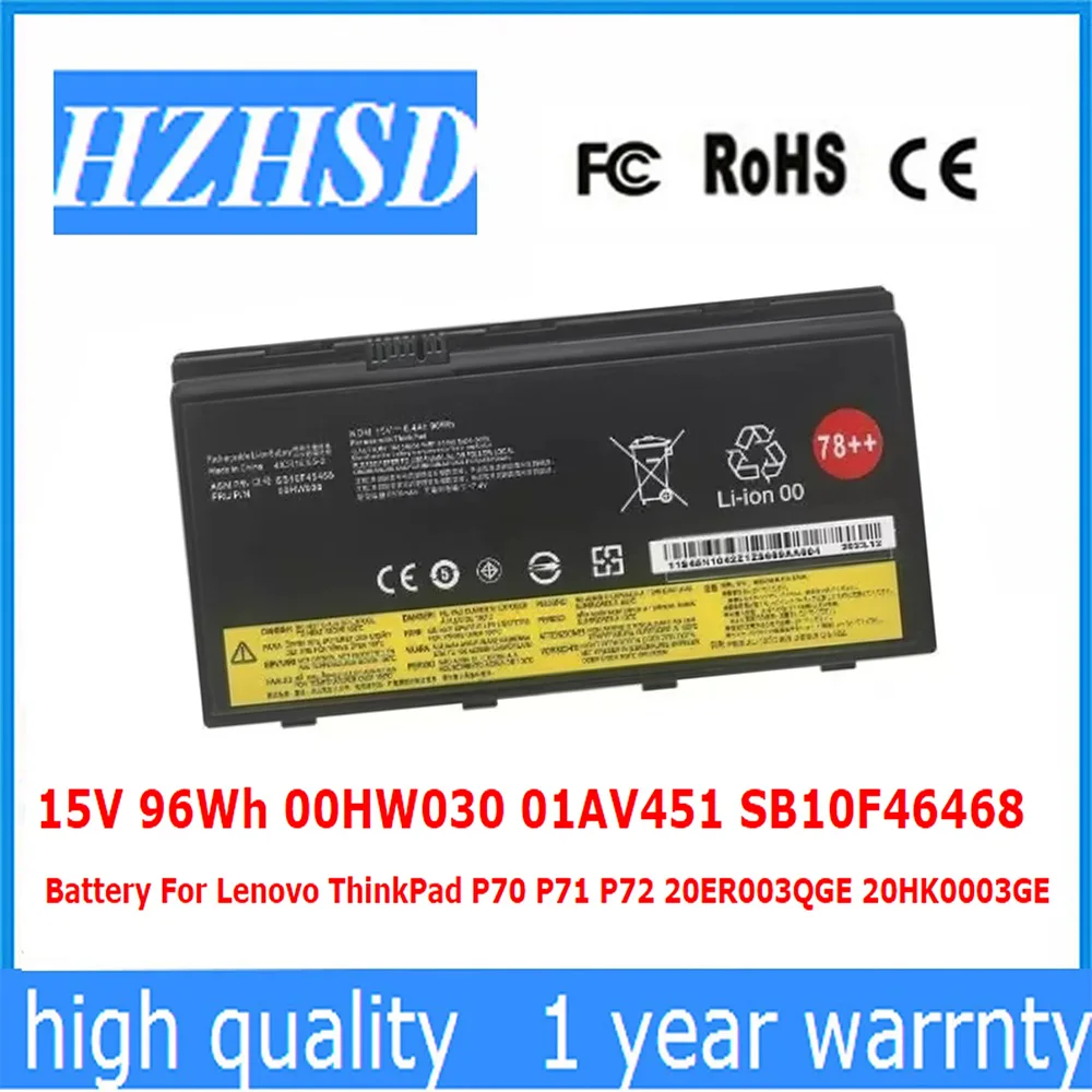 00HW030 15V 6,4 Ah 96Wh 01AV451 SB10F46468 Laptop Batterie Für Lenovo P70 P71 P72 20ER003QGE