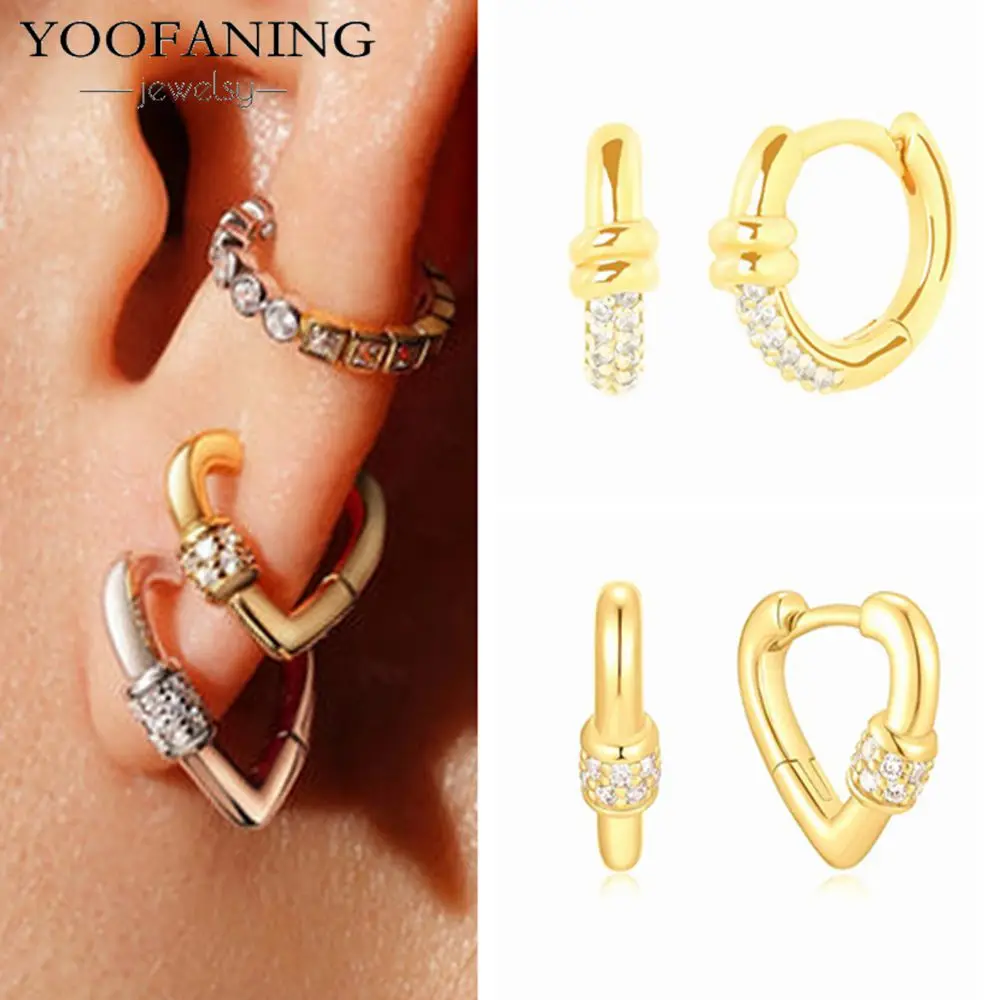 

Серьги из стерлингового серебра 925 пробы с легкими золотыми элементами, белыми цирконами и дизайном в форме сердца, женские ювелирные украшения