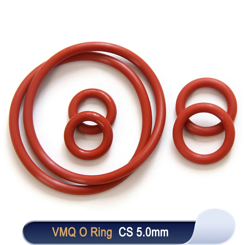 10pcs VMQ O Ring Gasket Thickness CS 5mm OD 15 ~ 150mm Red Waterproof Washer Round O Shape Silicone Ring Food Grade