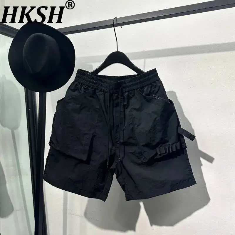 HKSH Summer New Men's Tide Dark Techwear Irregular Shorts Large Pockets Loose Wrinkle-Free Trendy Casual Chic Ins Capris HK25284
