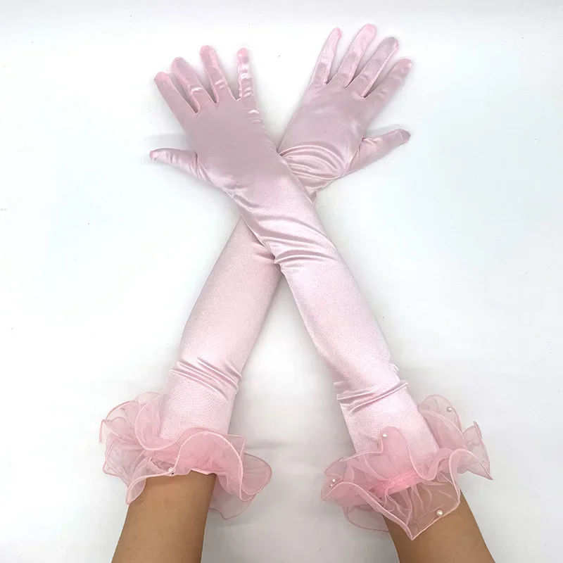 New Women's Gloves 55Cm Long Orange Lotus Leaf Sleeve Gloves, European and American Fashion Dance Party Gloves C105