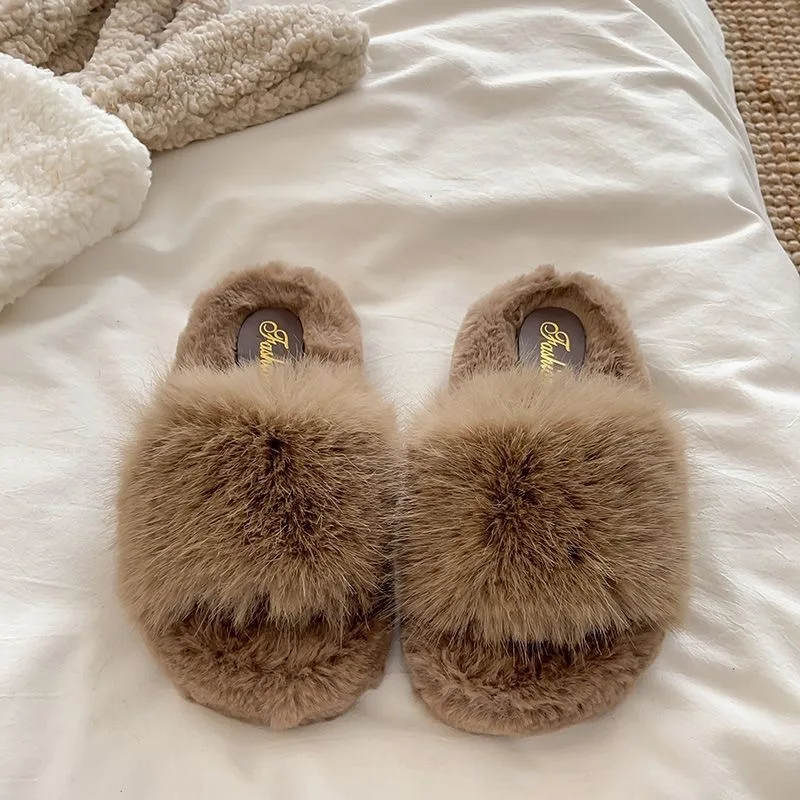 2026 Hausschuhe für Damen, flauschige offene Zehenschuhe, flache Plüsch-Hausschuhe, gemütliche, warme, weiche Sohle, rutschfest – Detail 3