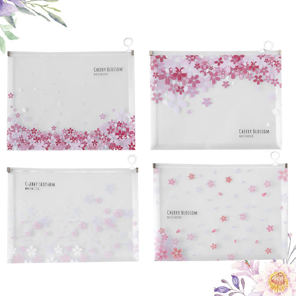 

1 Set 4Pcs Plastic Pen Pouch Transparent Waterproof Stationery Bag Document Bag Information Bag A4 Paper (Pink)