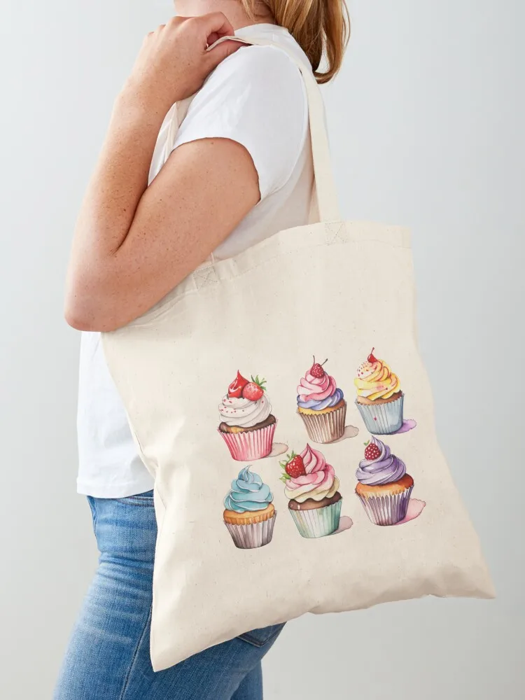 Delicious Cup cakes with strawberries Tote Bag sac pour femme Canvas bag for women canvas tote bags Big bag Canvas Tote