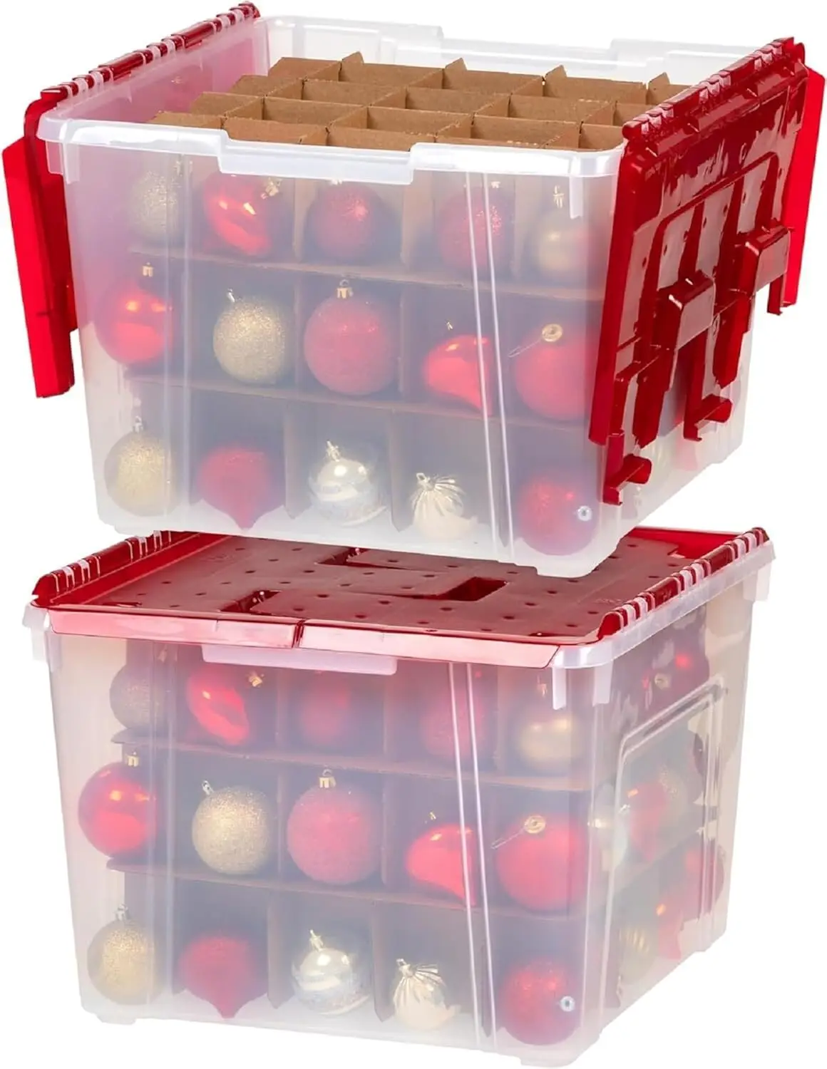 Ornament Storage Box with Attached Lid, Stores 75 Ornaments per Bin, 2-Pack, Stackable Durable Storage Organization Container