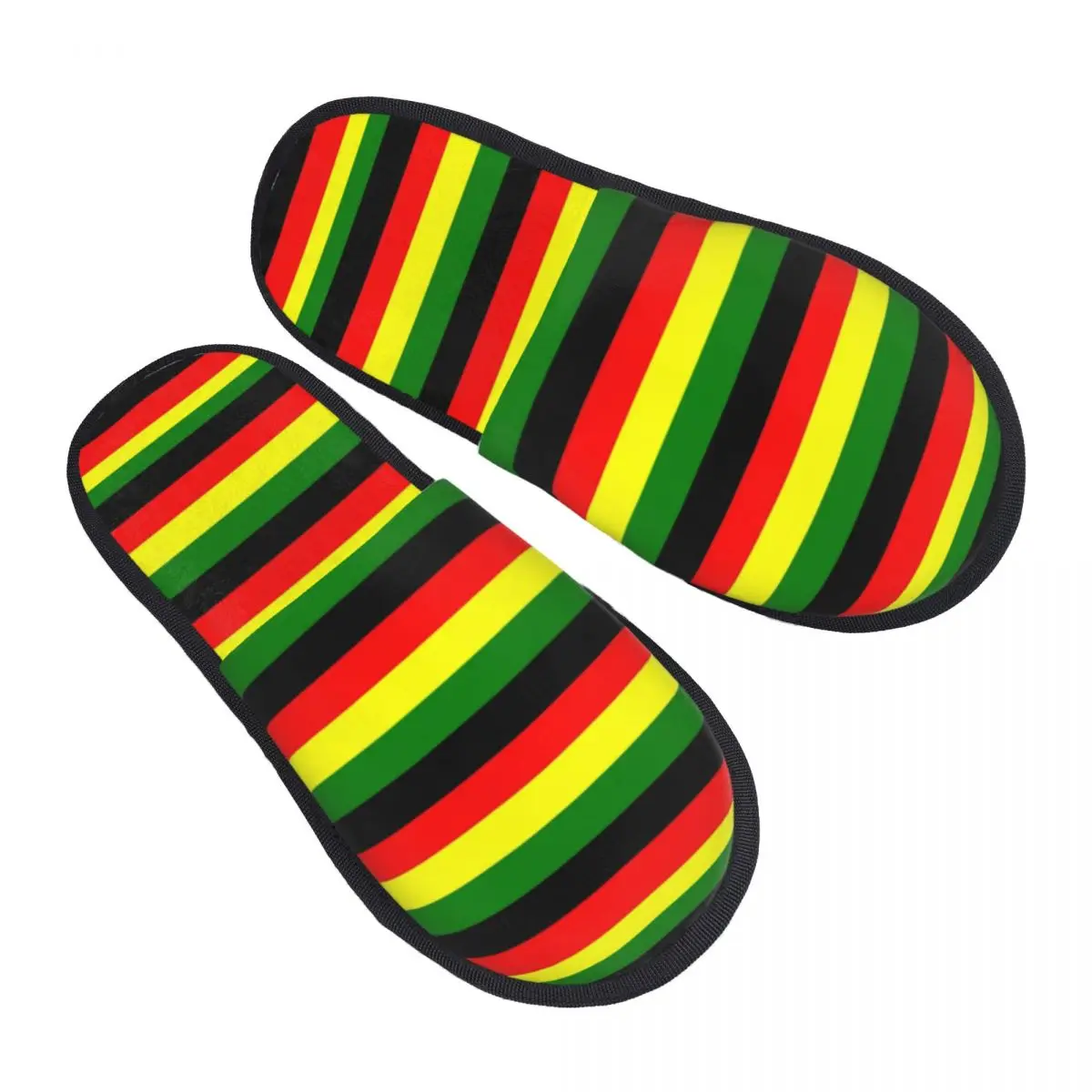 Custom Rasta Colors Red Green Gold Bright Colored Striped Memory Foam Slippers Women Cozy Warm Jamaican House Slippers