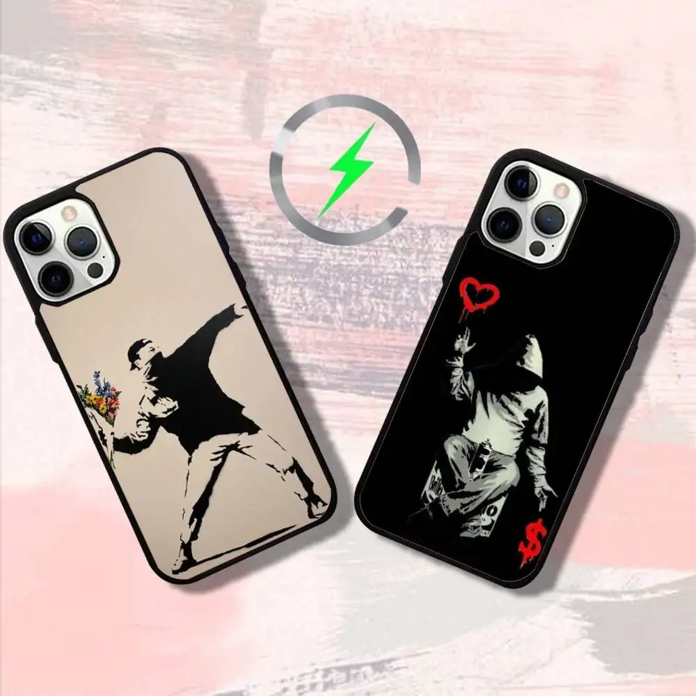 

Чехол для телефона Art Banksy Graffiti для iPhone 17,16,15,14,13,12,11,Pro,Max,Plus,Mini,SE4,E с магнитной беспроводной зарядкой Magsafe
