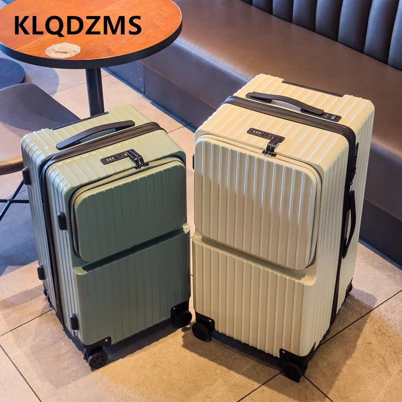 

KLQDZMS USB Charging Suitcase Front Opening Laptop Boarding Case Multifunctional Trolley Case 20"24"26"28"30 Inch Travel Luggage