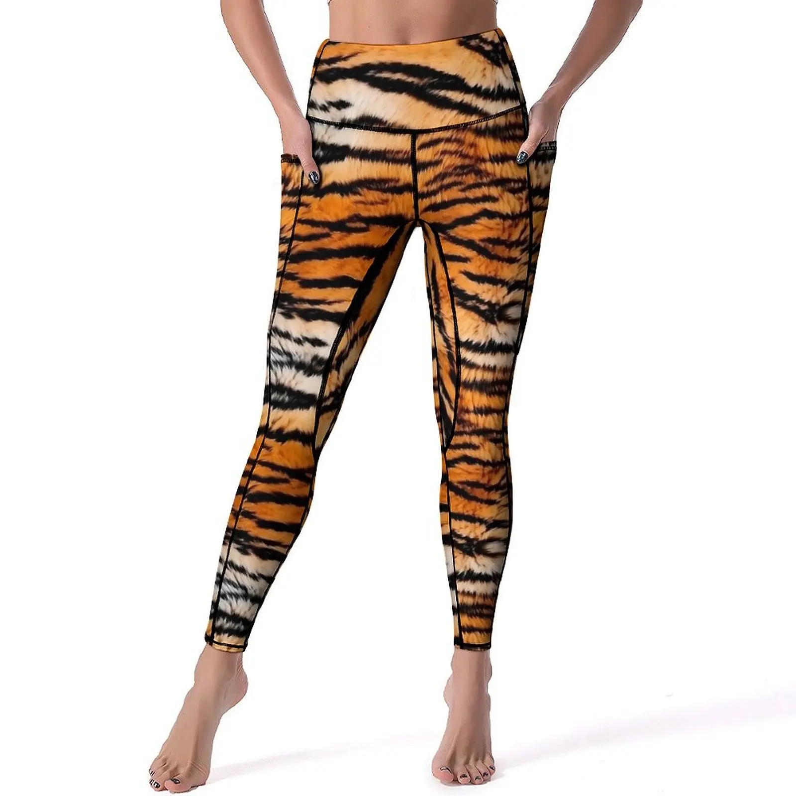 Tiger Stripes Leggings Sexy Animal Print Running Yoga Pants Push Up Stretch Sport Legging Pockets Retro Graphic Leggins