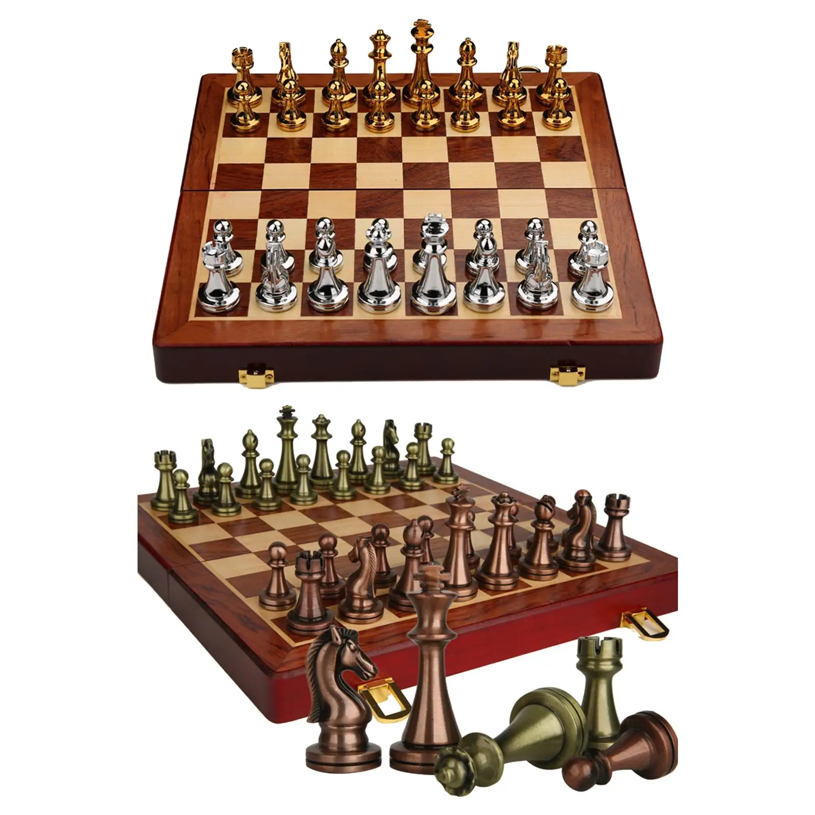 

European International Metal Chess Set Board and Game Pieces