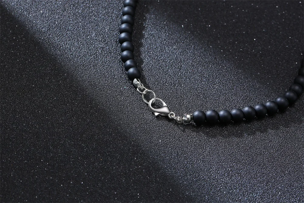HERREN SCHWARZE CARNELIANISCHE STEIN ROSAIRPERLEN-HALSKETTE CROSS CRUCIFIX KATHOLISCHER MÄNNLICHER SCHMUCK – Detail 14