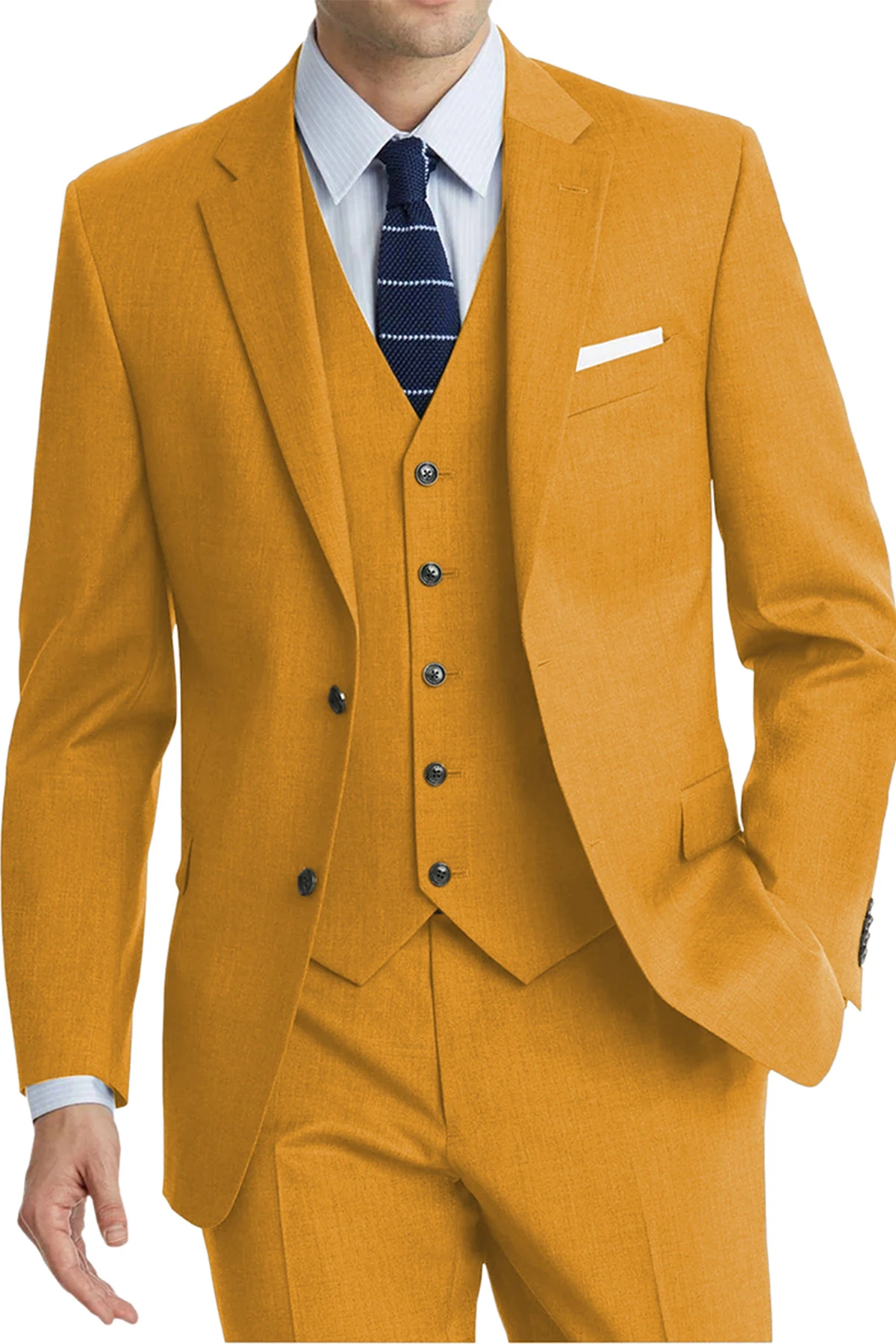 Esmoquin brillante de Color sólido para hombre, chaqueta con bolsillos y botones de solapa con muescas, Blazer personalizado, pantalón y chaqueta, ocasión de moda, 3 piezas