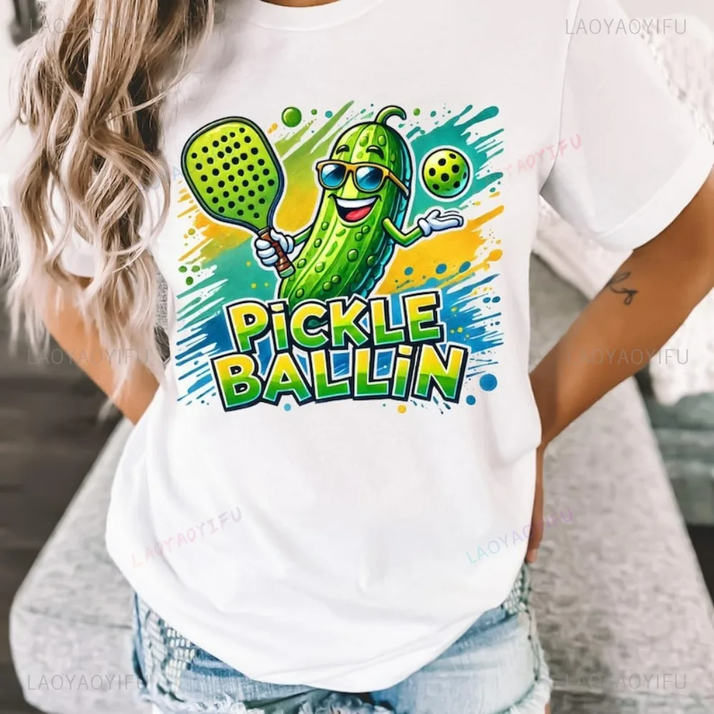 تي شيرت Pickle BalliN مطبوع من القطن الخالص، خلفية ملونة لغسل الحبر، خلفية صيفية ترفيهية رياضية ديناميكية للتنس للجنسين #3