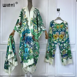 WINYI letnie kimonos z nadrukiem Boho 2-częściowe zestawy damskie długi sweter i szerokie spodnie nogi zestawy eleganckie spodnie garnitury sukienka plażowa