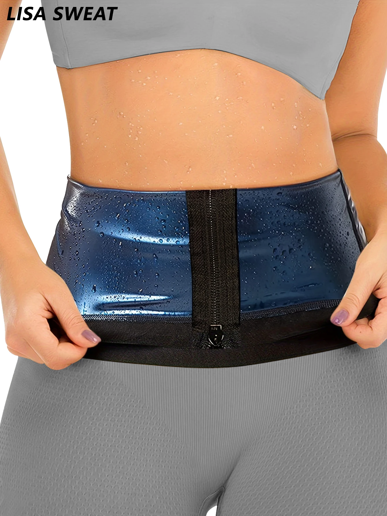 Large size waist belt for sports and fitness, sweat inducing zipper belt