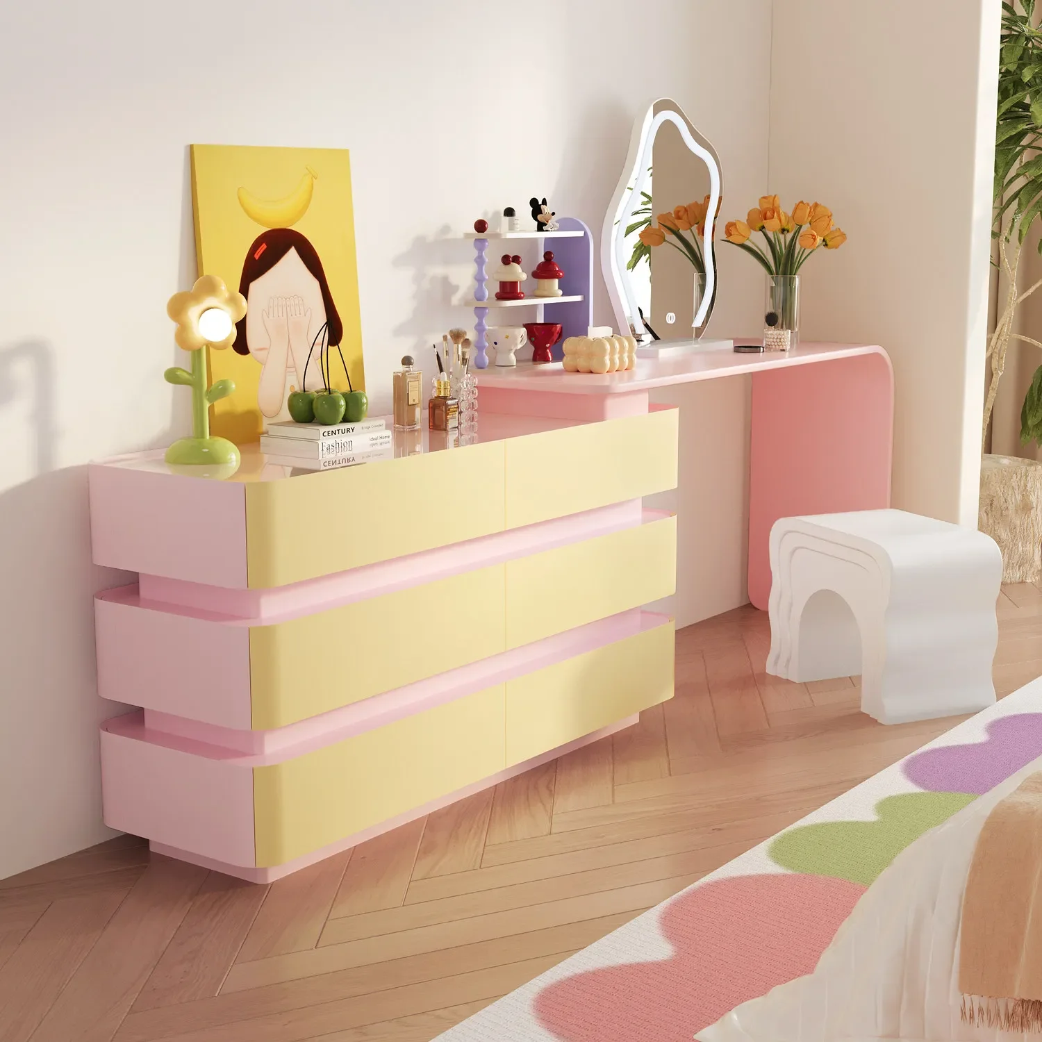 chest dresser integrated furniture bedroom telescopic storage cabinet TV desk cabinet black solid wood premium dressing table