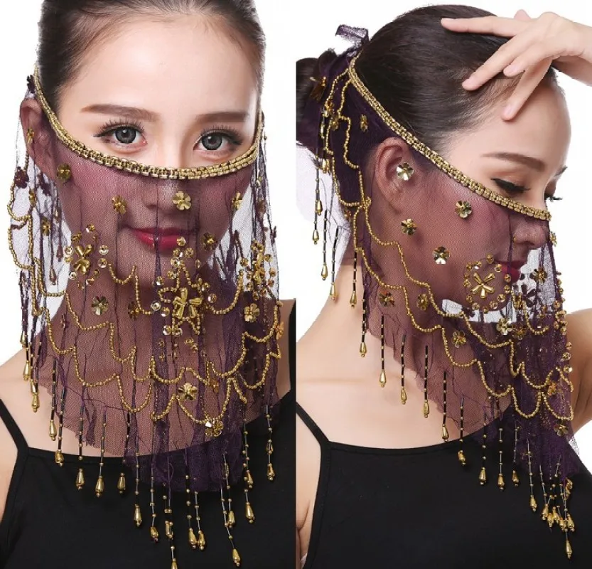 Womens Dance Veil With Beads Tassel Face Curtain