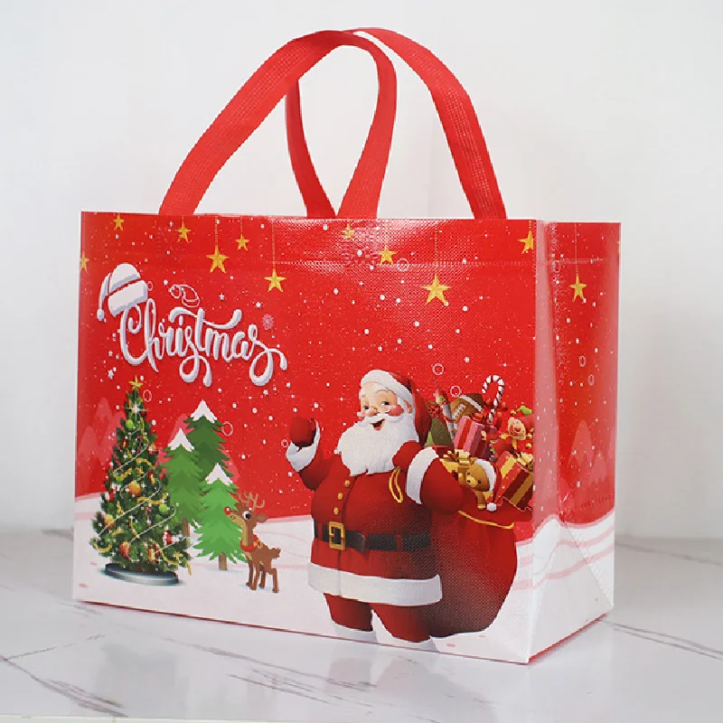 Christmas Non-woven Fabric Tote Bags Candy Gift Packaging Santa Claus/Snow Man Printed Kids Favors New Year Gift Shopping Bags