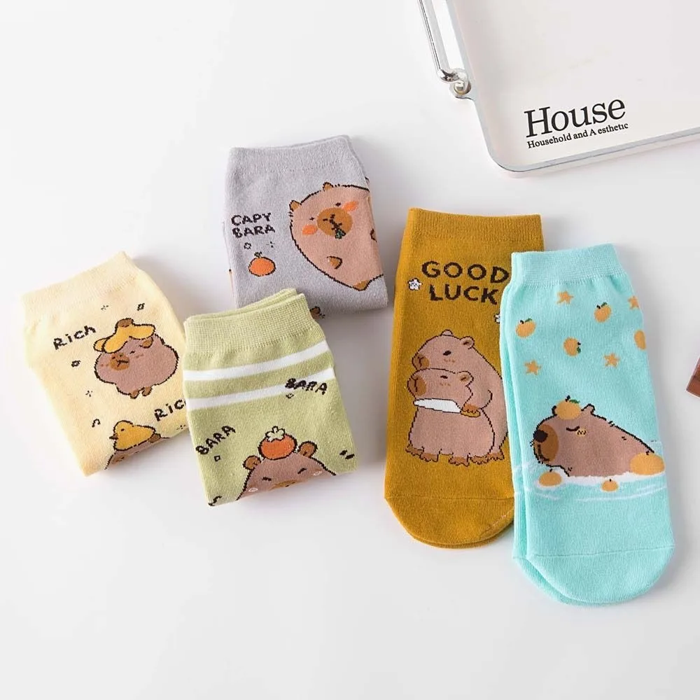 Funny Anime Capybara Socks Cotton Letter Short Ankle Socks Patchwork Boat Socks for Women Outdoor