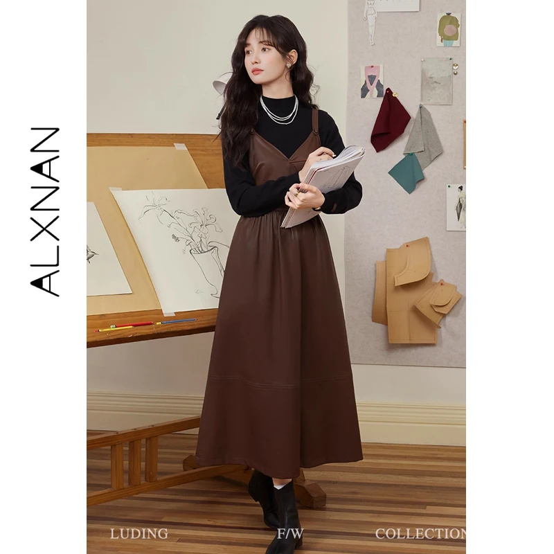 

ALXNAN Plus Size Women's Dress Trend 2025 Brown Sleeveless Party Long Dress Elegant V-neck Strapless Dresses Female D072020