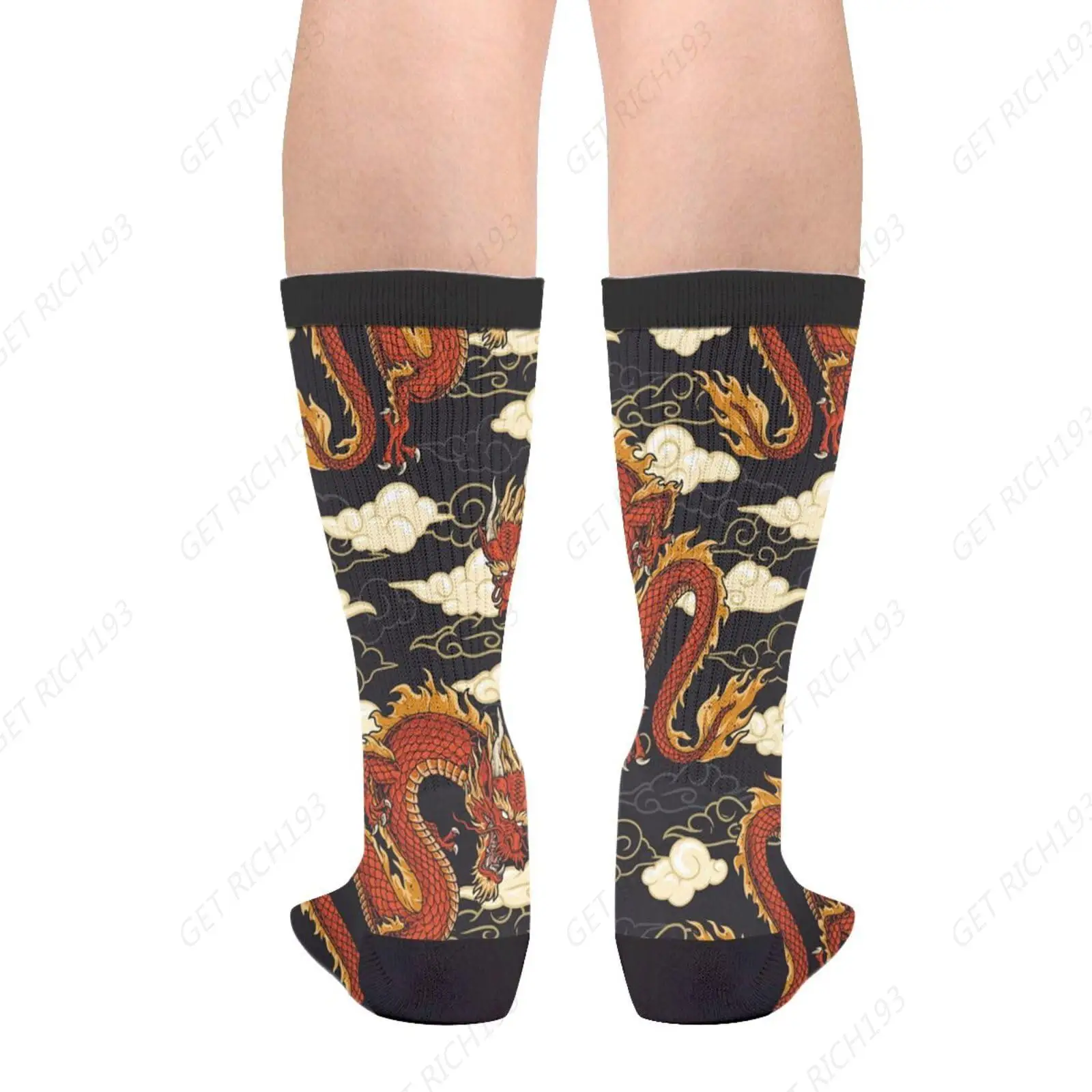 Japanese Dragon Chinese Dragon Mythical Dragons Red Scales Flying Unisex Casual Funny Novelty Crew Socks Gifts For Men Women