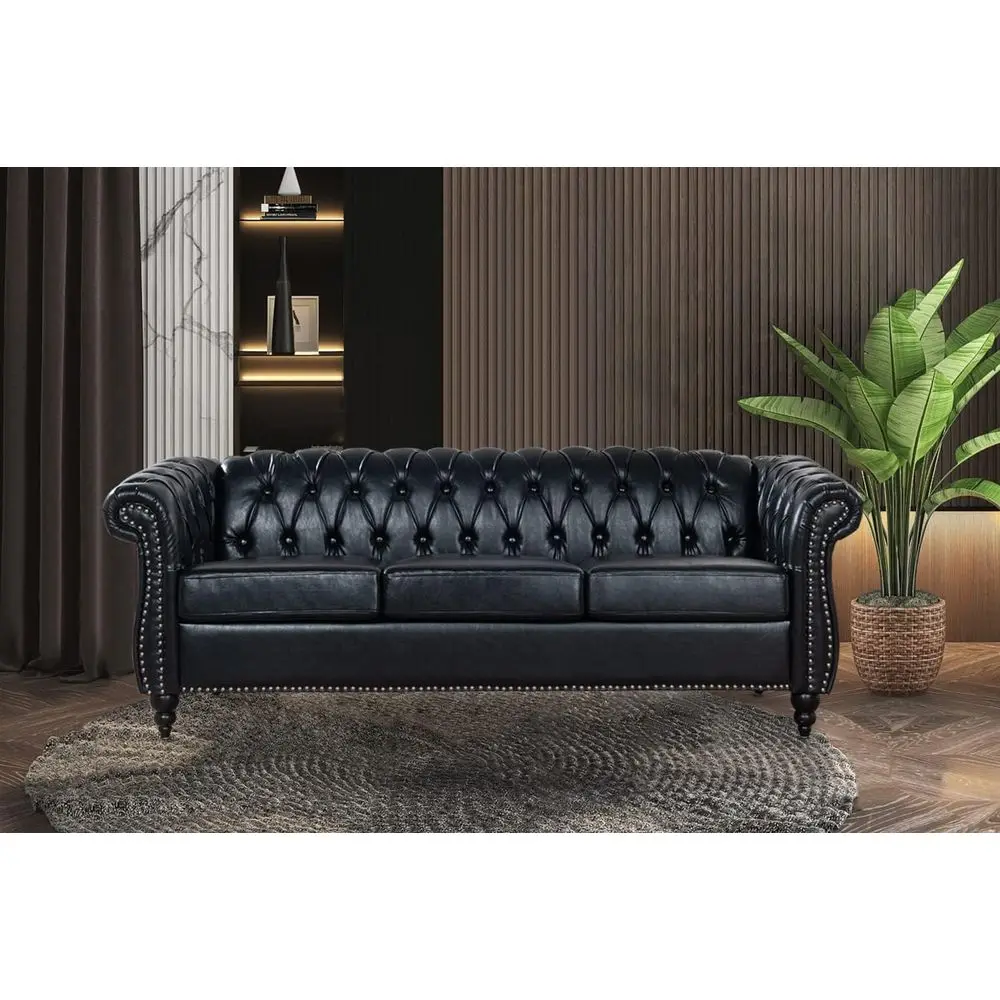 

Classic Deep-Seated 3-Seater Leather Sofa for Living Room, Bedroom, Office, or Apartment, Easy Assembly