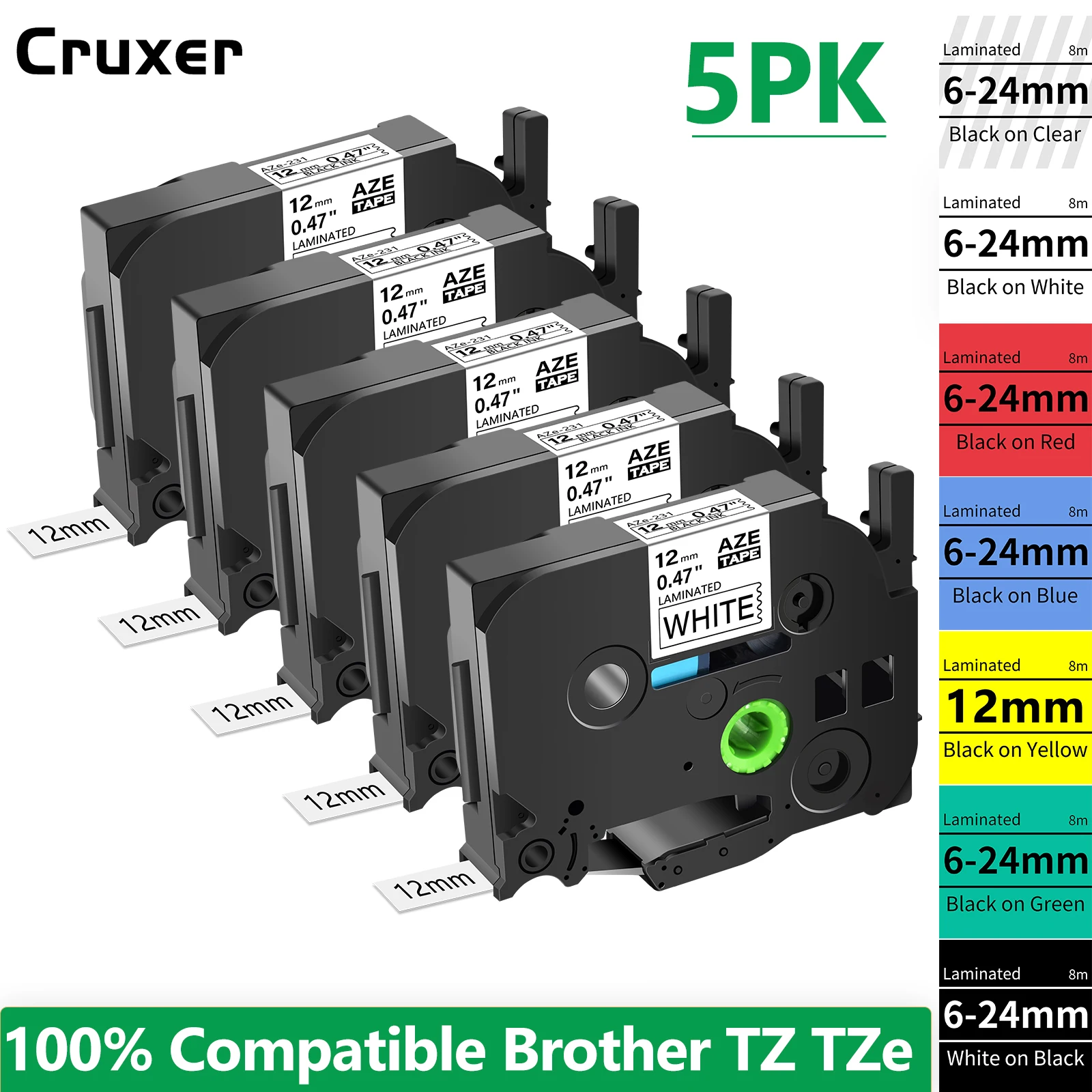 

5/10Pcs Label Tapes 6-24mm Compatible for Brother TZ TZE-231 TZe-241 Standard Laminated Tape for P-touch PT-H110 Label Printer