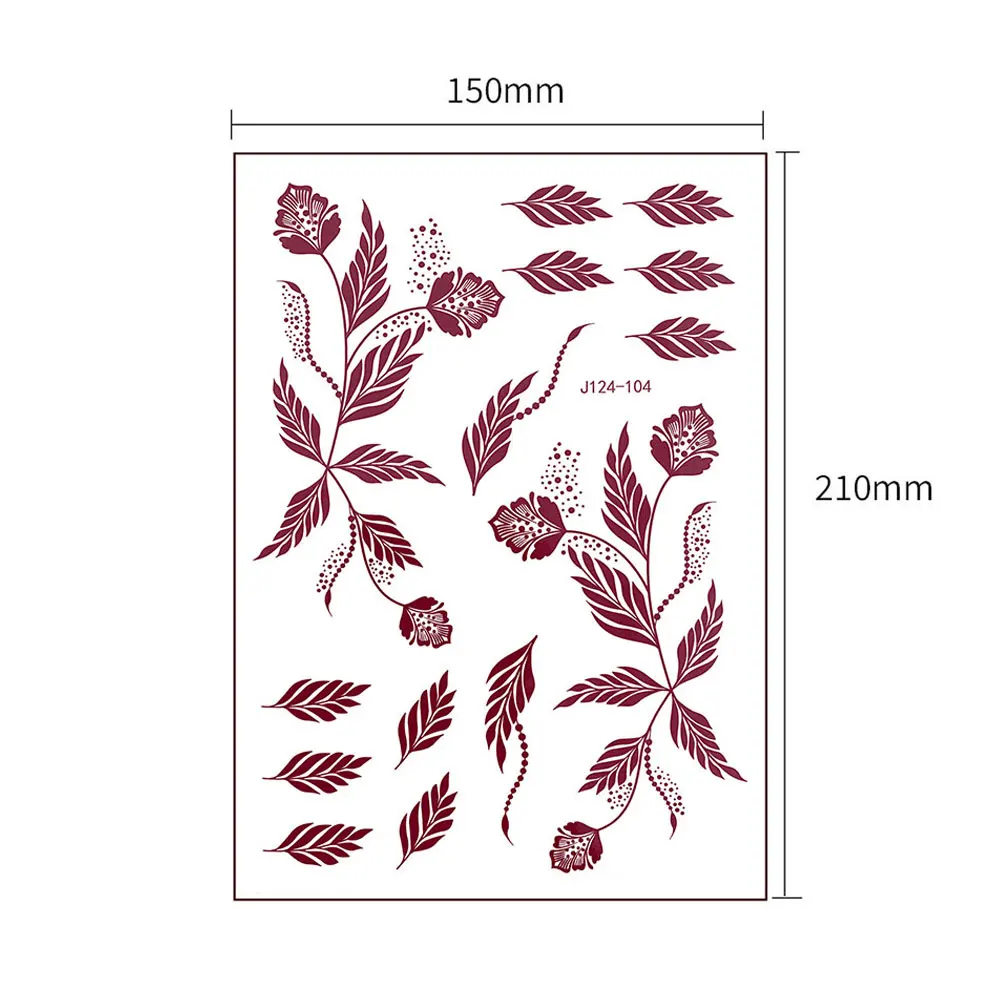 Flower Temporary Tattoos for Women, Maroon Henna Tattoo Stickers for Hand Fingers Disposable Fake Tattoo
