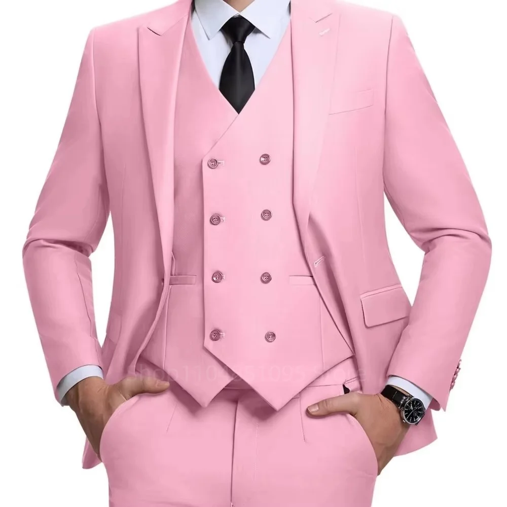 Фиолетовые костюмы для мужчин, приталенные свадебные костюмы для жениха, смокинг, лучший мужской пиджак, жилет, брюки, модный модный свадебный костюм из 3 предметов