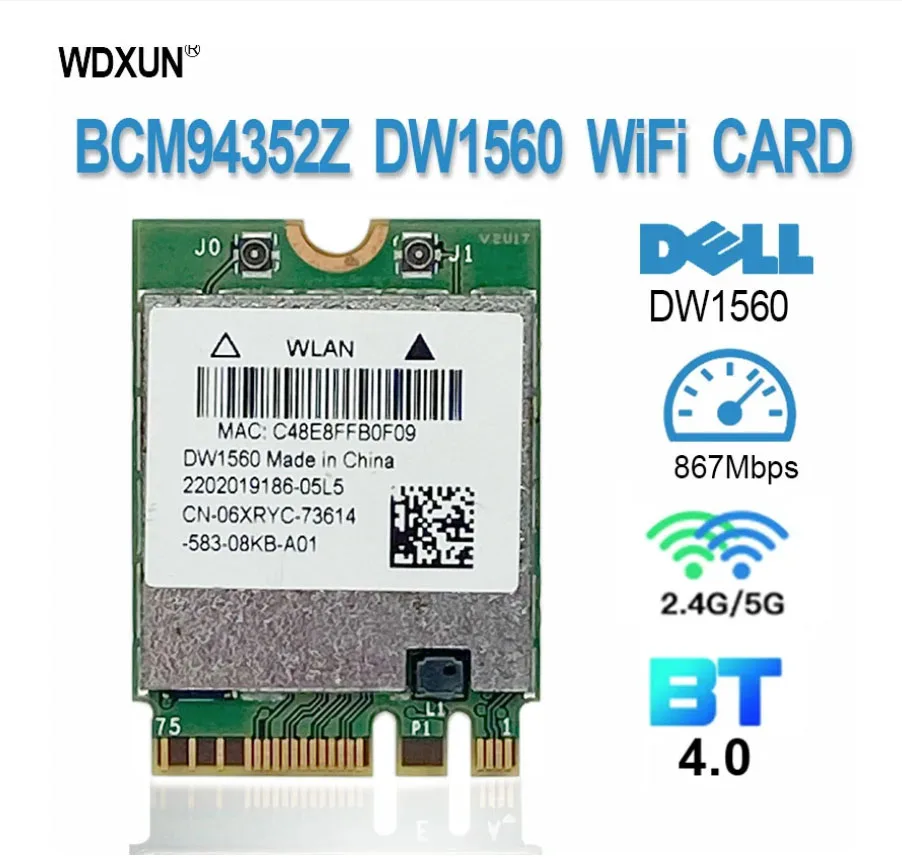 Dual band Wireless Hackintosh BCM94352Z DW1560 WIFI Card NGFF M.2 1200Mbps Bluetooth4.0 NGFF 802.11ac Wlan DW1560 BCM94352