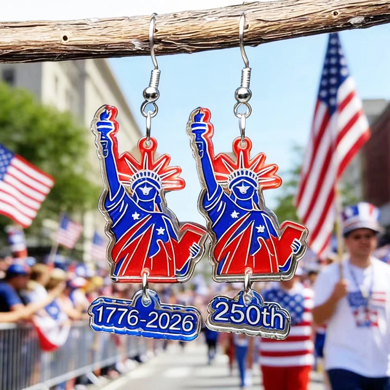 Independence Day New Earrings 1776-2026 Statue of Liberty 250th Anniversary Earring Independence Day Celebration Decorative Gift