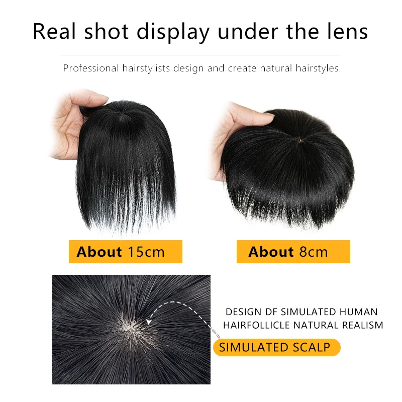 Mens Human Hair Natural Breathable Thinning Hair Cover-Up Top of The Head Balding Concealment Toupee Lace Pieces Wigs