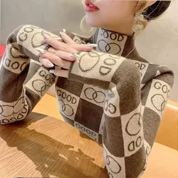 Women Clothing Fashion Elegant Half Turtleneck Pullover Autumn Winter Slim Long Sleeve Sweater Office Lady Casual Dignified Top