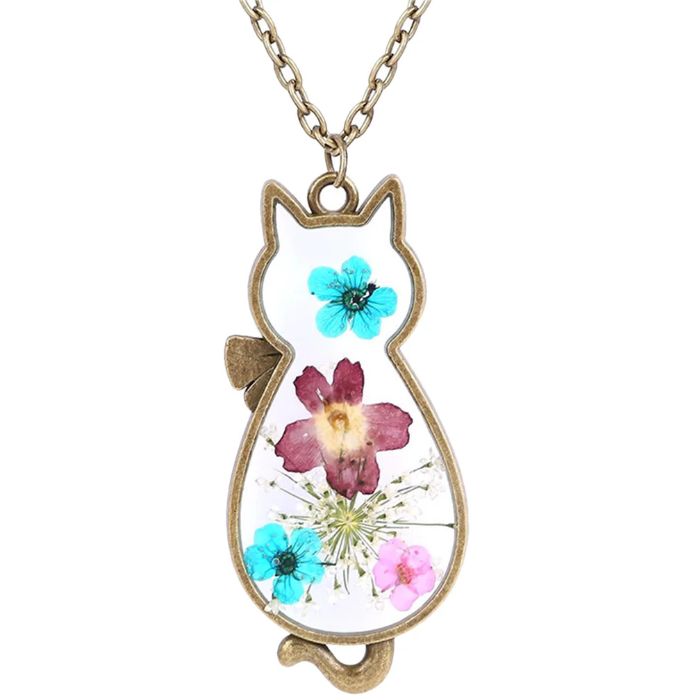 

Dried Flower Cat Necklace Handmade Pressed Flower Pendant Elegant Clavicle Chain Natural Floral Jewelry for Parties Nightlife