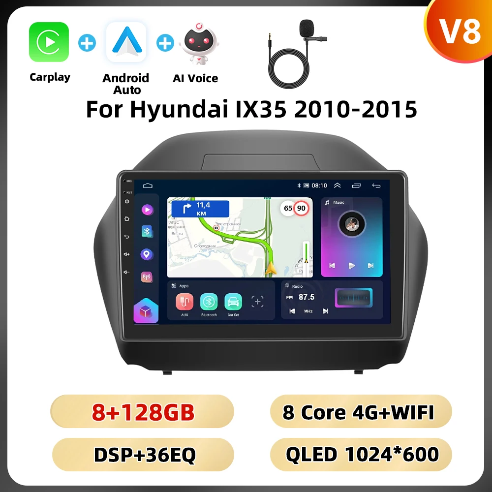 Podofo 10.1 ''Android Autoradio Voor Hyundai Ix35 2010-2015 Multimediaspeler Spiegel Link Wifi 4G Gps Android Auto Carplay Fm Rds - afbeelding 1