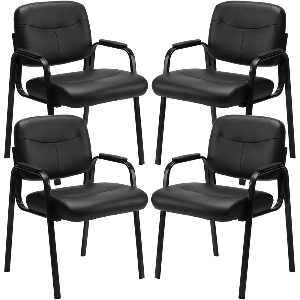 Chairs Set of 4,Leather Stationary Office Reception Guest Chair with Padded Arms for Elderly Desk Conference Room Lobby