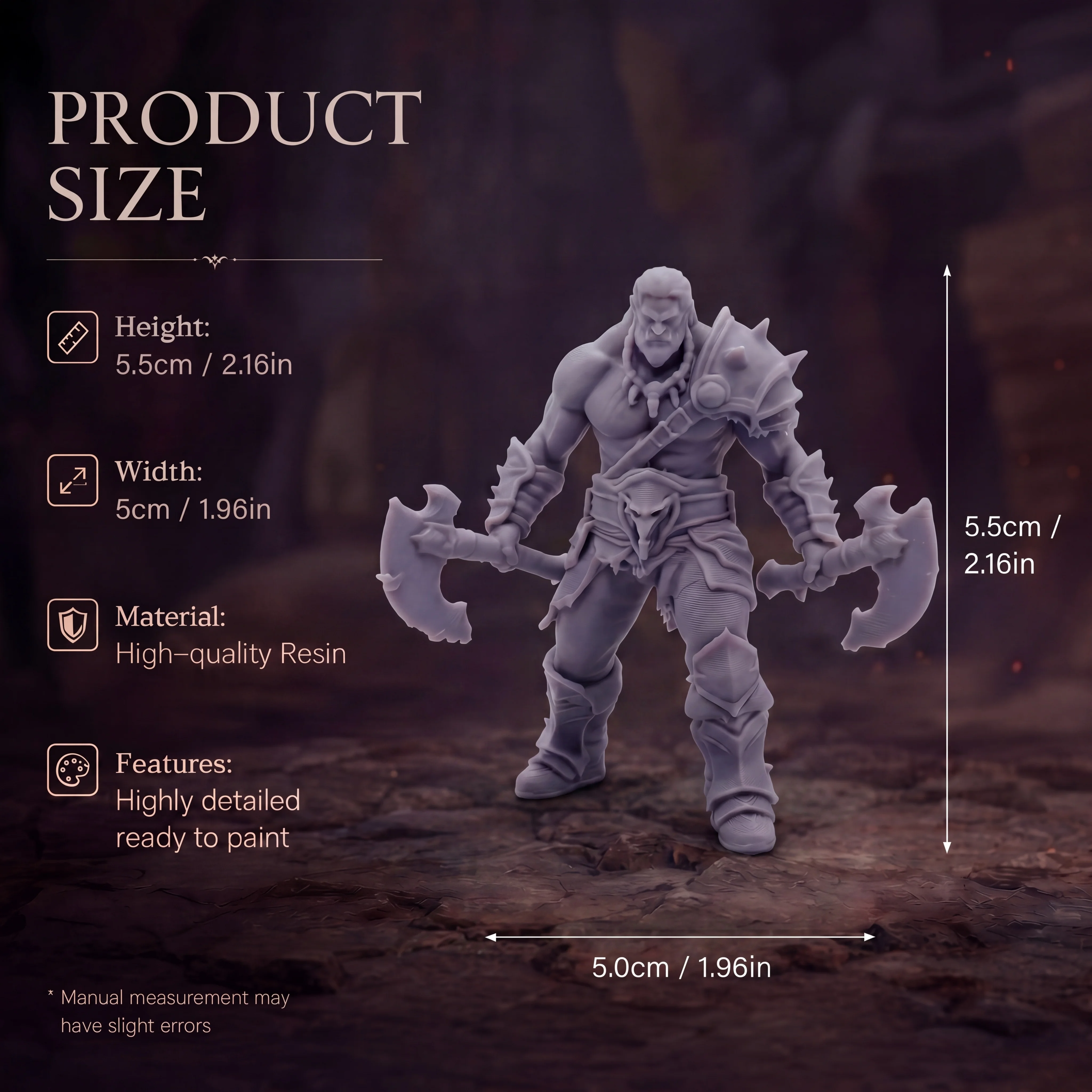 3D Printed Lucky Axe Warrior Miniature Model Gray Desktop Decoration Desktop Game Model Kit DIY Hand-Painted Collectible view 3