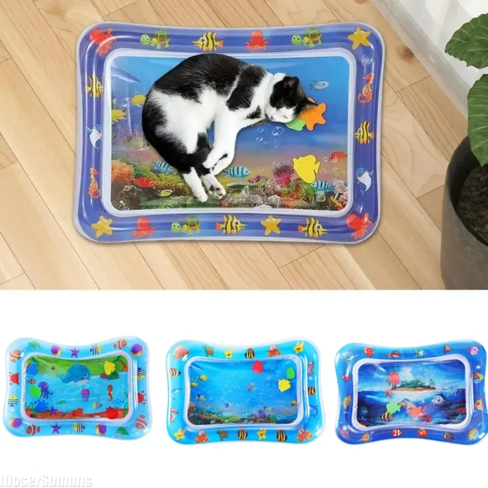 Pet Cooling Mat Baby Water Sensory Play Mat Seat Cushion Inflatable Water Pad Fish Sea Ocean Theme Cat Dog Playmat Toy Summer